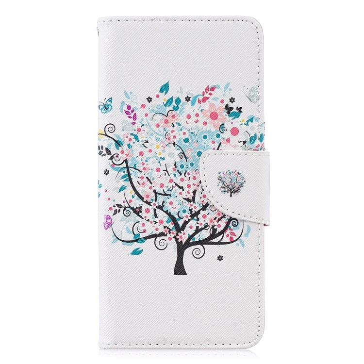 Motif Imprimerie Portefeuille Support en Cuir Pour Huawei P30 Pro - Arbre Fleuri