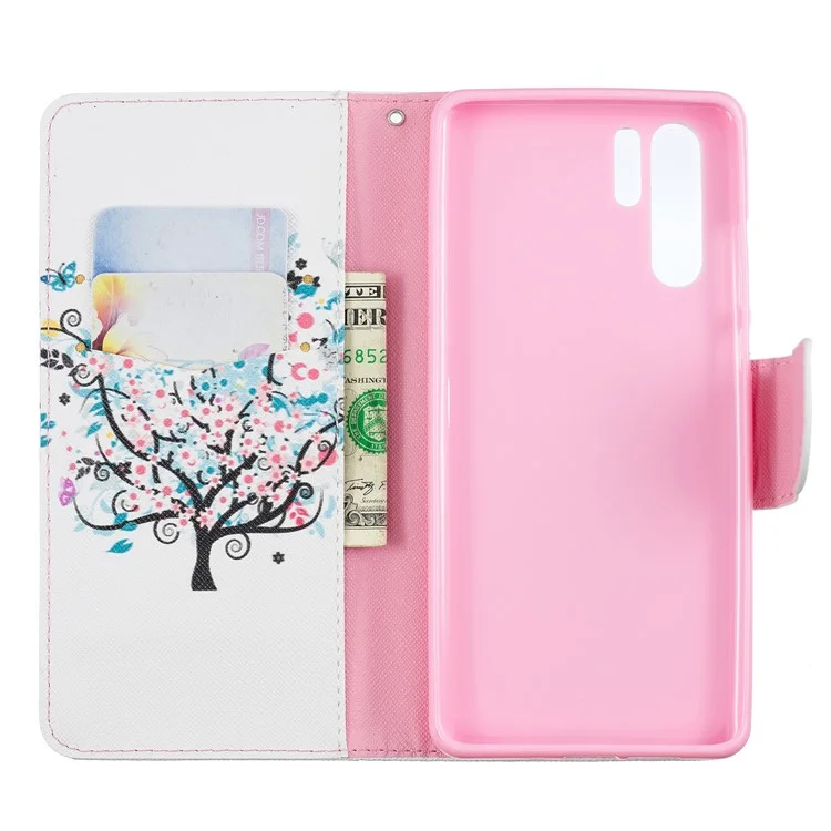 Pattern Printing Willet Stand Case Para Huawei P30 Pro - Árbol de Flores