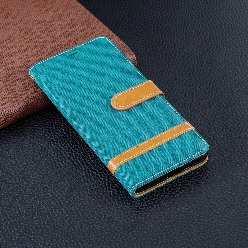 Two-tone Jean Cloth PU Leather Flip Cell Phone Case for Huawei P30 Pro - Green