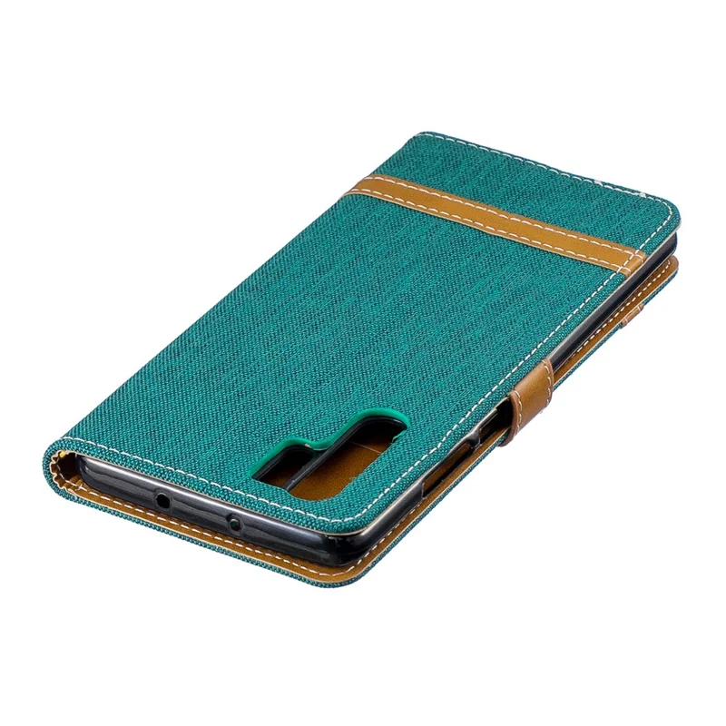 Two-tone Jean Cloth PU Leather Flip Cell Phone Case for Huawei P30 Pro - Green