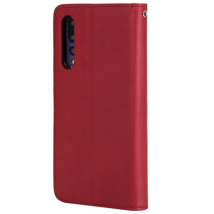 Cubierta de Teléfono de Cuero de Billetera 2-en-1 de Cuero Magnetic Kt-3 Para Huawei P20 Pro - Rojo