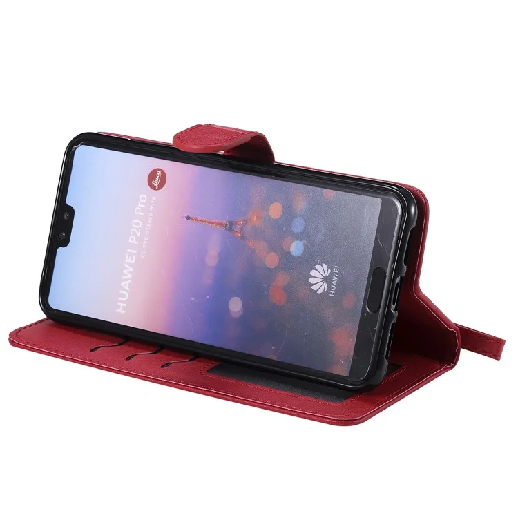 Cubierta de Teléfono de Cuero de Billetera 2-en-1 de Cuero Magnetic Kt-3 Para Huawei P20 Pro - Rojo