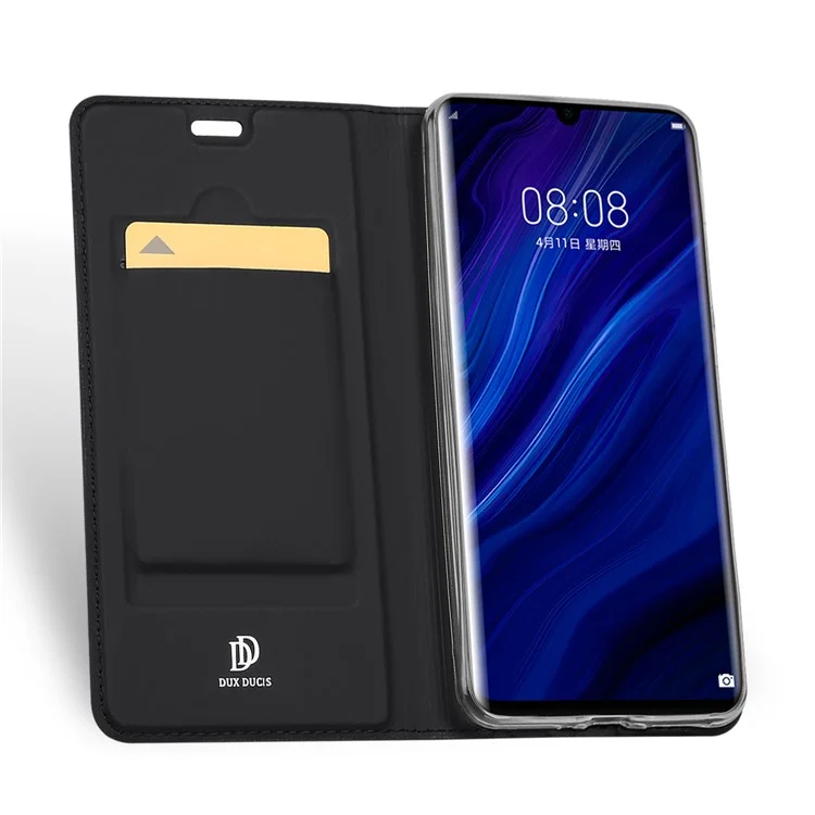 Dux Ducis Skin Pro -serie PU Leder Flip Case Einzelkartenhalter Design Telefonabdeckung Für Huawei P30 Pro - Schwarz