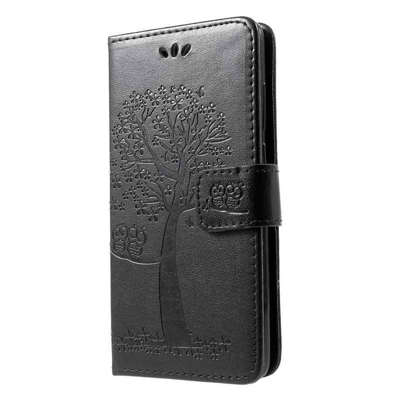 Imprint Tree Owl Pattern PU Leather Magnetic Shell for Huawei P30 - Black