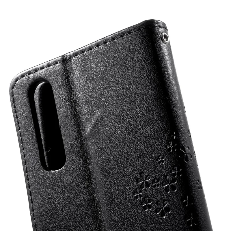 Imprint Tree Owl Pattern PU Leather Magnetic Shell for Huawei P30 - Black