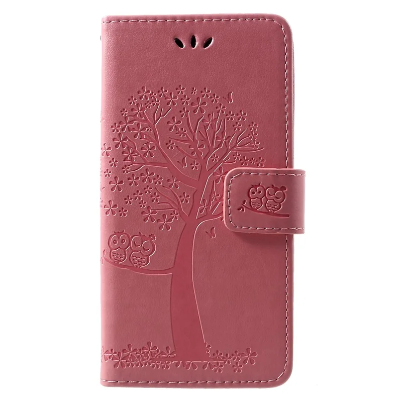 Imprint Tree Owl Pattern [Stand Wallet] Leather Flip Case for Huawei P30 - Rose Gold