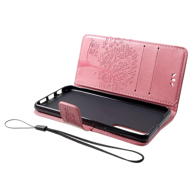 Imprint Tree Owl Pattern [Stand Wallet] Leather Flip Case for Huawei P30 - Rose Gold
