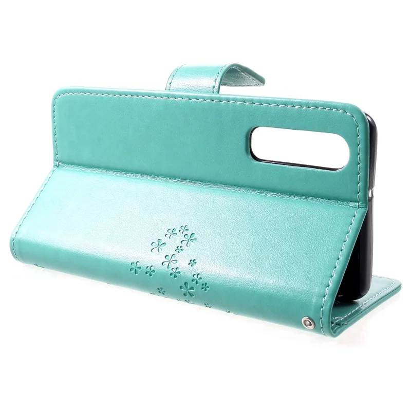 Imprint Tree Owl Pattern [Stand Wallet] Leather Flip Cover for Huawei P30 - Cyan