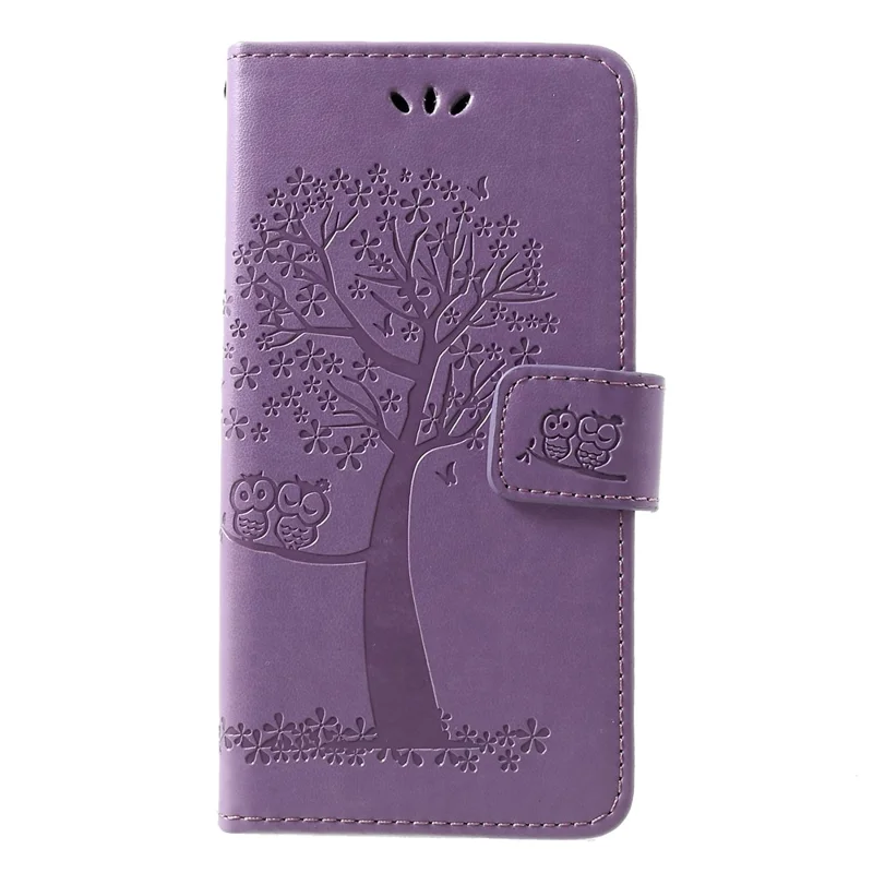 Imprint Tree Owl Pattern PU Leather Card Holder Mobile Cover Shell for Huawei P30 - Light Purple