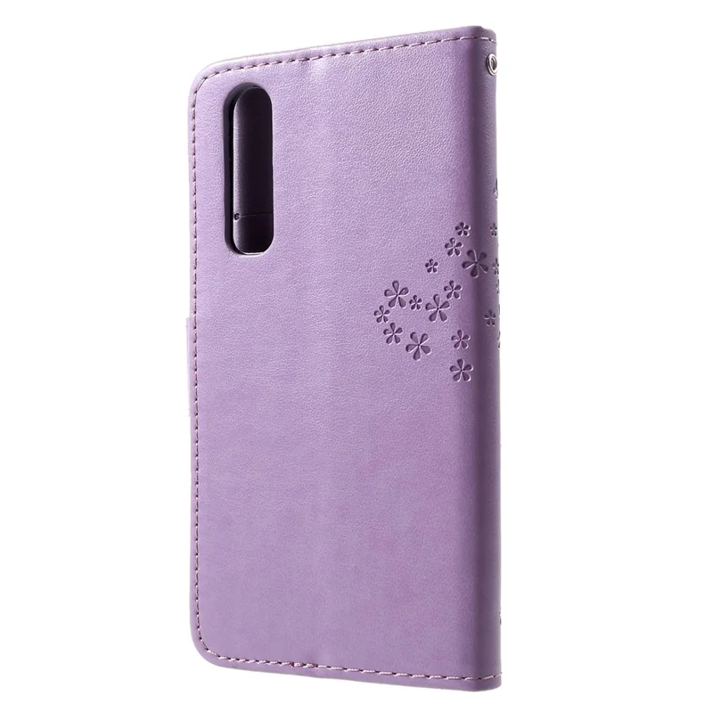 Imprint Tree Owl Pattern PU Leather Card Holder Mobile Cover Shell for Huawei P30 - Light Purple