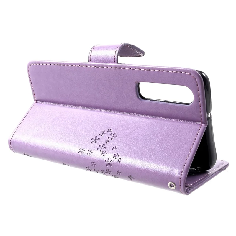 Imprint Tree Owl Pattern PU Leather Card Holder Mobile Cover Shell for Huawei P30 - Light Purple