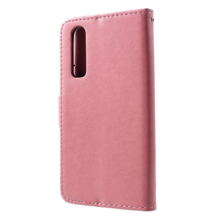 Imprint Butterfly Flower [кошелек] Кожаная Телефонная Крышка Для Huawei P30 - Розовый