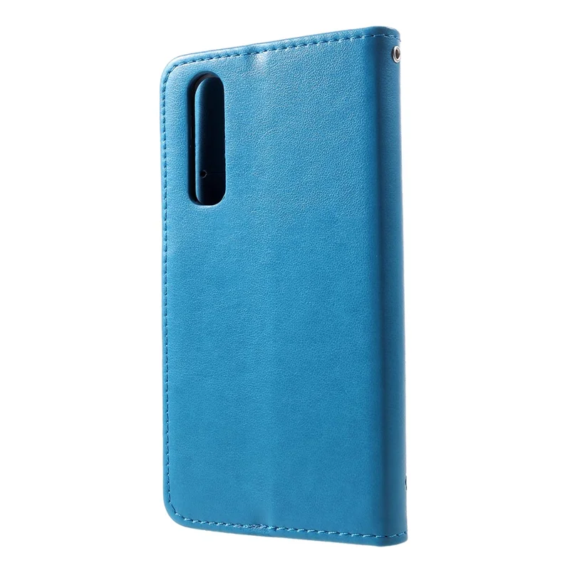 Imprint Butterfly Flower PU Leather Magnetic Flip Case for Huawei P30 - Blue