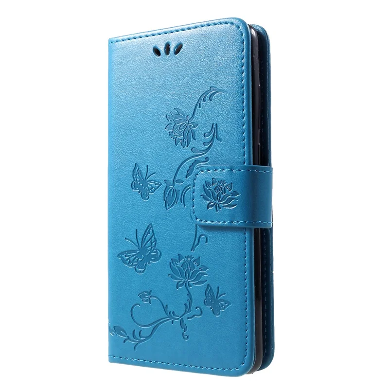 Imprint Butterfly Flower PU Leather Magnetic Flip Case for Huawei P30 - Blue