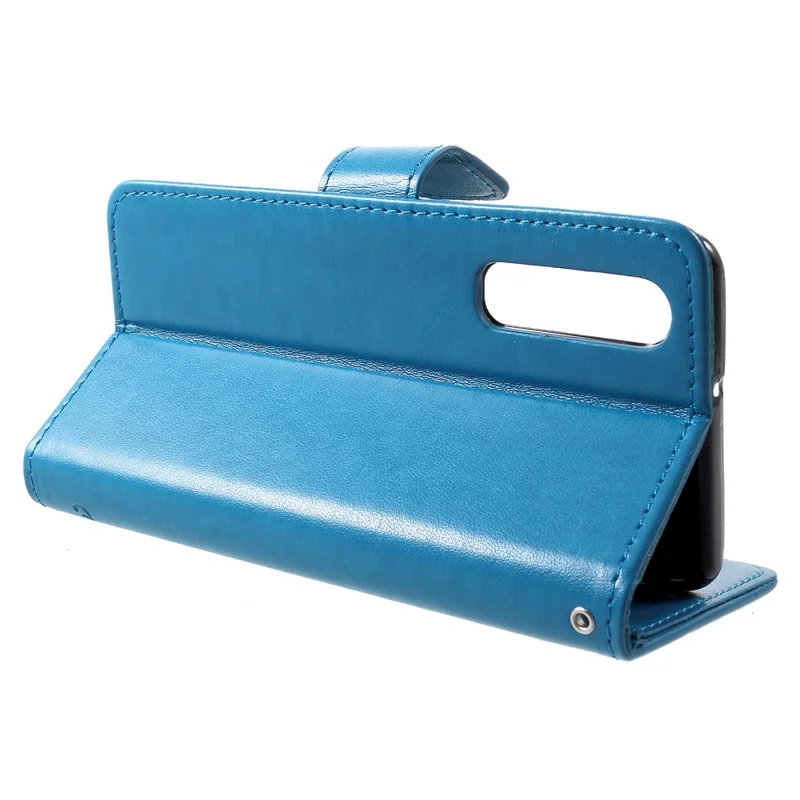 Imprint Butterfly Flower PU Leather Magnetic Flip Case for Huawei P30 - Blue