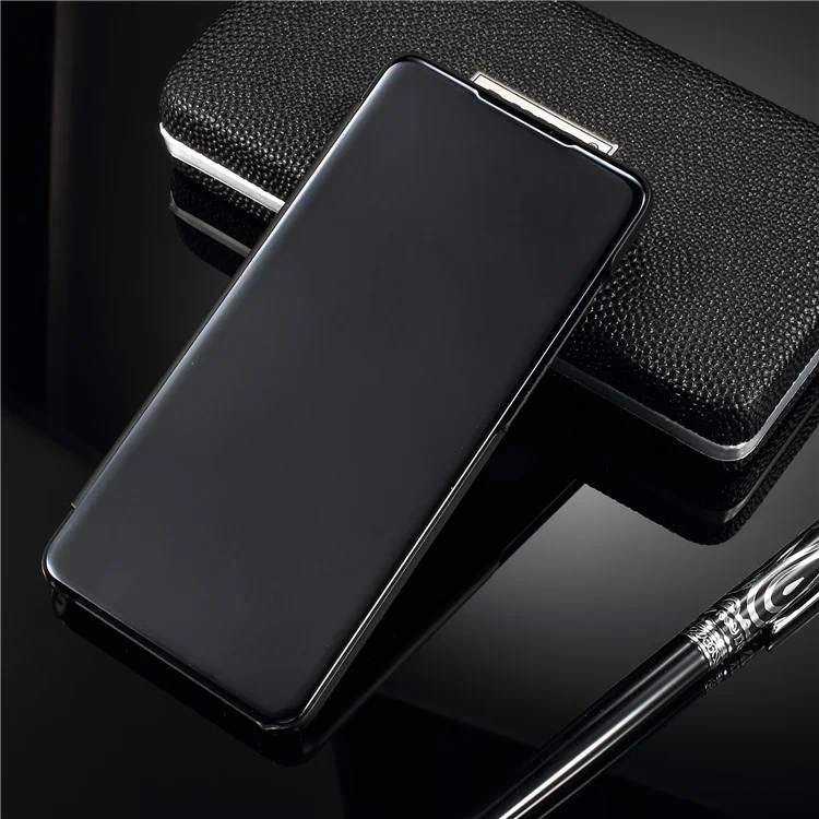 Plated Mirror Surface View Window Leather Case for Huawei P30 - Black