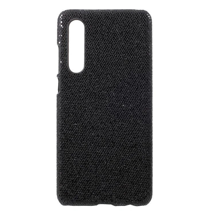 Cubierta Protectora de PC Dura de Cuero PU Para Huawei P30 - Lentejuelas de Brillo Negro