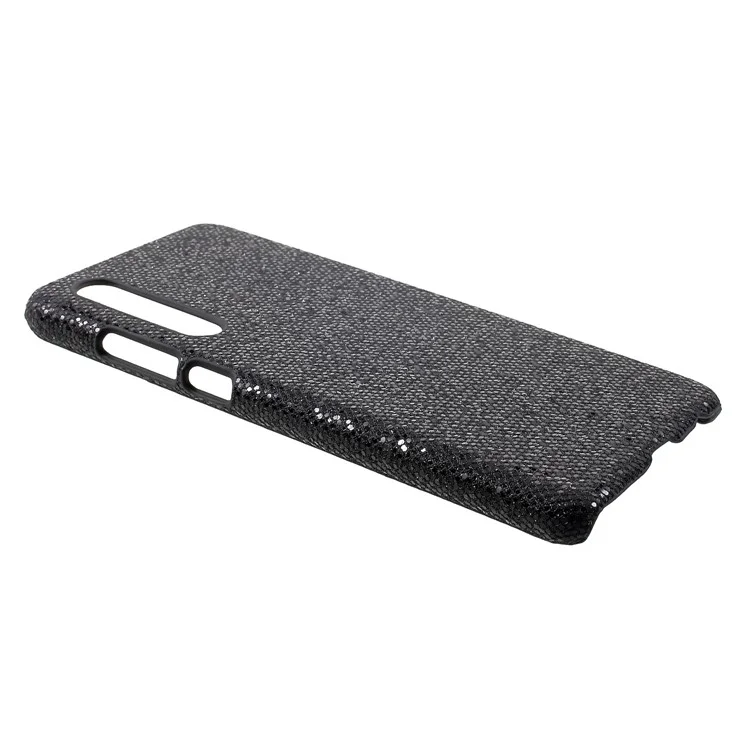 Cubierta Protectora de PC Dura de Cuero PU Para Huawei P30 - Lentejuelas de Brillo Negro