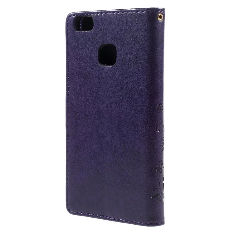 Caixa de Telefone de Couro de Suporte de Borboleta Para Huawei P9 Lite - Roxo