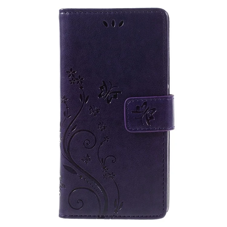 Butterfly Stand Leather Phone Case for Huawei P9 Lite - Purple