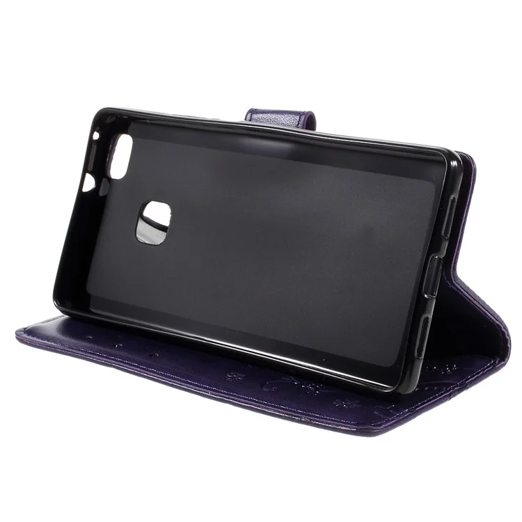 Case de Teléfono de Cuero de Soporte de Mariposa Para Huawei P9 Lite - Violeta