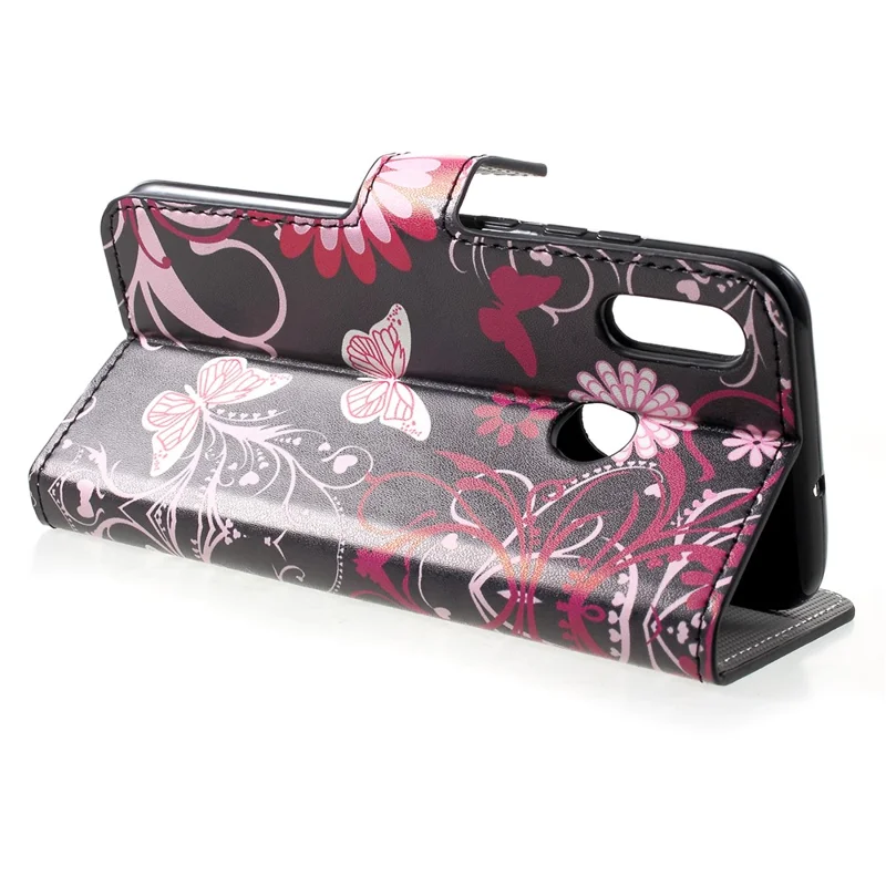 Patterned Stand Leather Card Holder Case for Huawei Honor 10 Lite/P Smart (2019) - Butterfly Flower