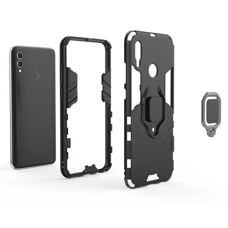 Fingerring Kickstand PC + TPU Hybrid -handyabdeckung Für Huawei Honor 10 Lite - Schwarz