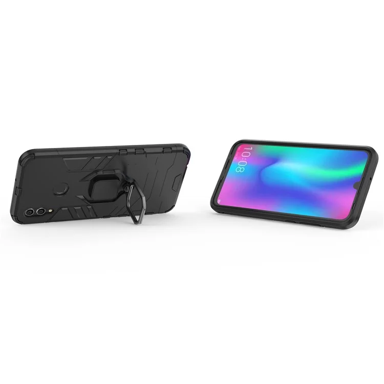 Fingerring Kickstand PC + TPU Hybrid -handyabdeckung Für Huawei Honor 10 Lite - Schwarz