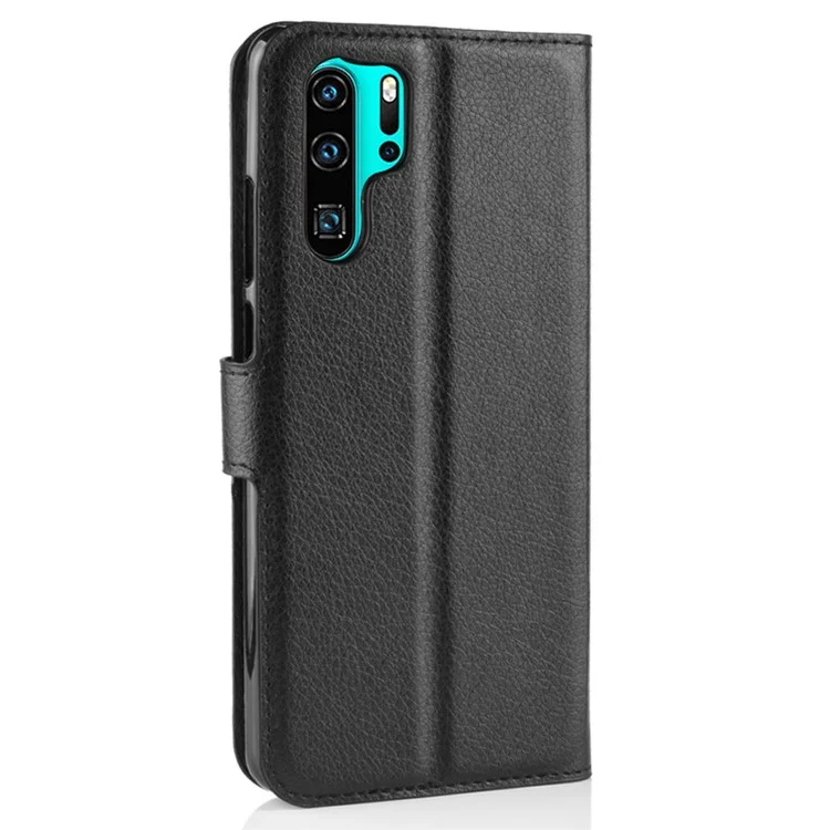 Litchi Texture Wallet Cover de Celular de Couro Para Huawei P30 Pro Stand Phone Acessório - Preto