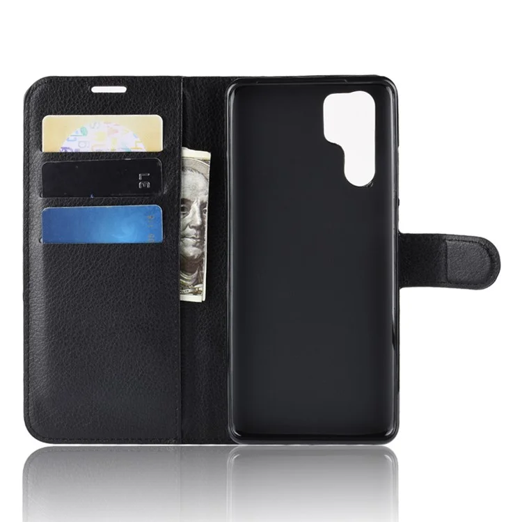 Litchi Texture Wallet Leather Mobile Phone Cover for Huawei P30 Pro Stand Phone Accessory - Black