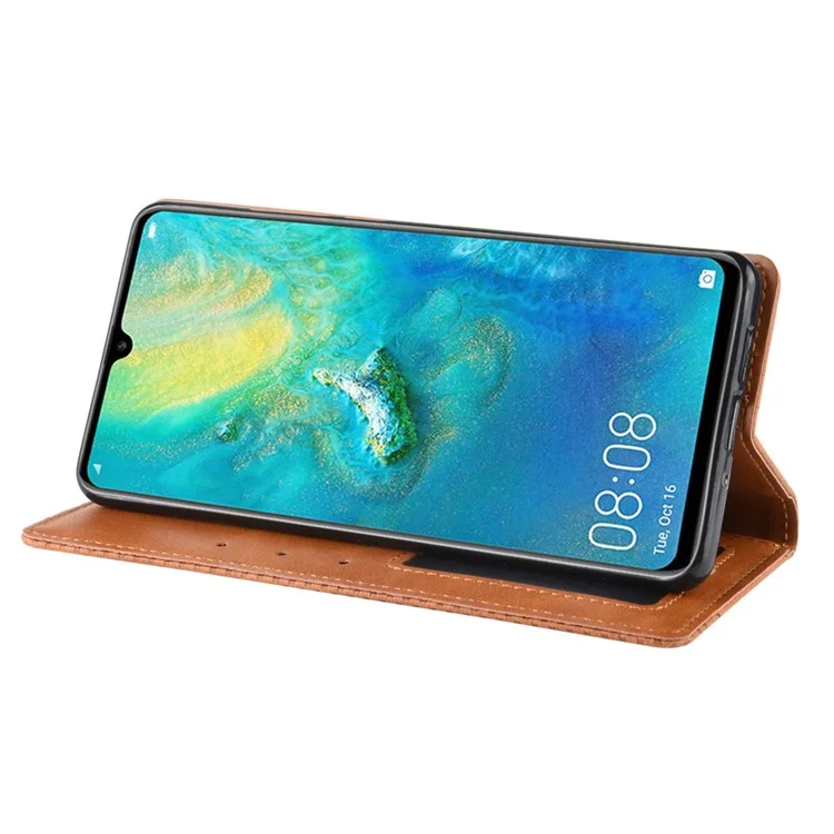 Vintage-Stil-Magnetischer Kloster-Leder-Wallet-Stand-Telefon-Shell-Fall Für Huawei P30 Pro - Braun