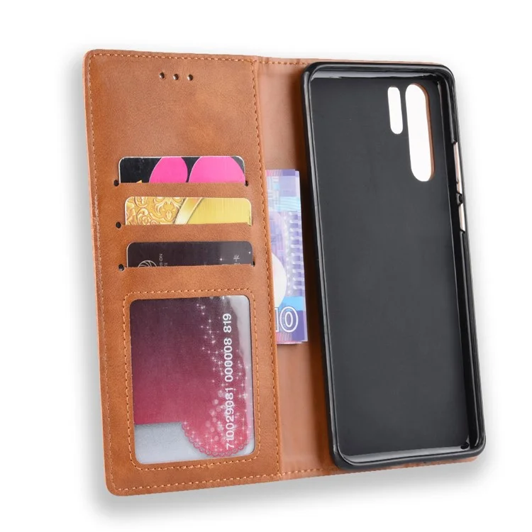 Vintage-Stil-Magnetischer Kloster-Leder-Wallet-Stand-Telefon-Shell-Fall Für Huawei P30 Pro - Braun