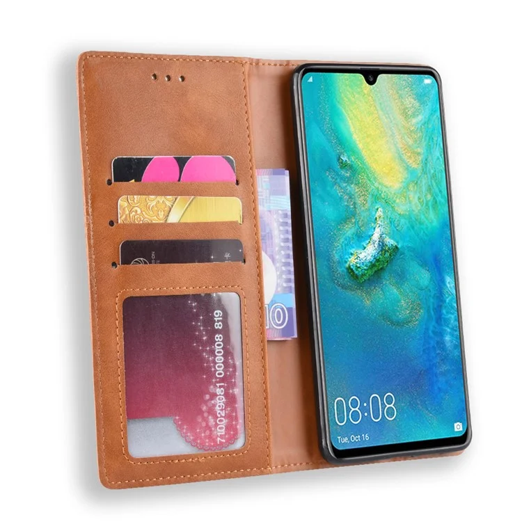 Vintage-Stil-Magnetischer Kloster-Leder-Wallet-Stand-Telefon-Shell-Fall Für Huawei P30 Pro - Braun