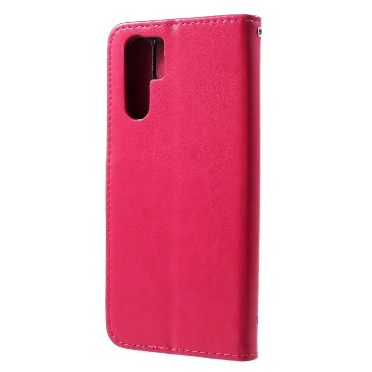 Imprint Butterfly Flower Wallet Stand Leather Cellphone Case for Huawei P30 Pro - Red