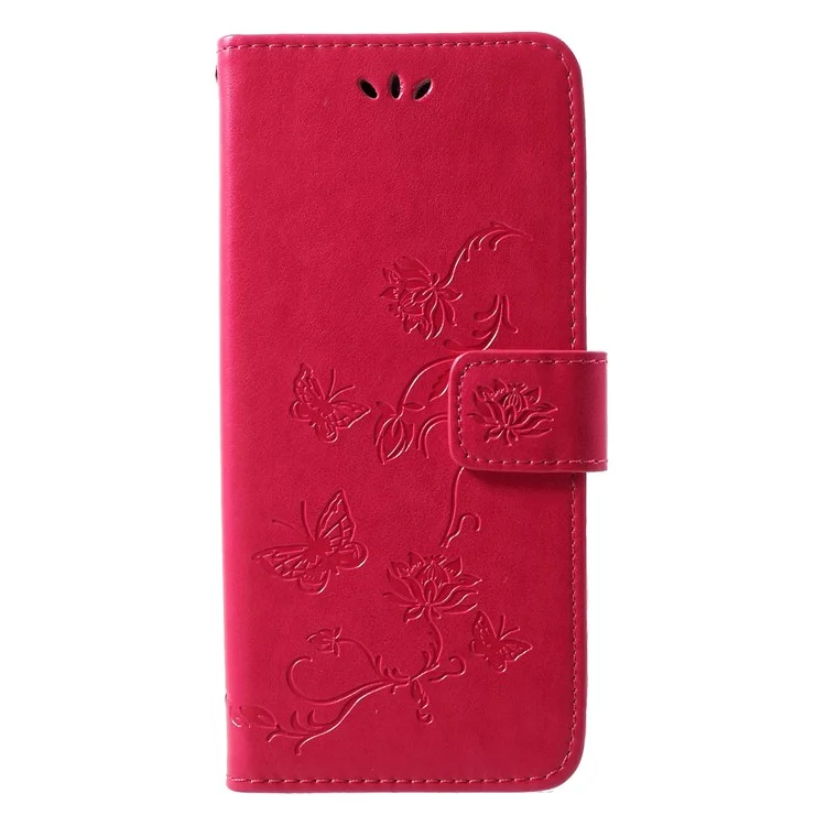 Empreinte Papillon Portefeuille de Fleur de Support Case de Téléphone Portable en Cuir Pour Huawei P30 Pro - Rouge