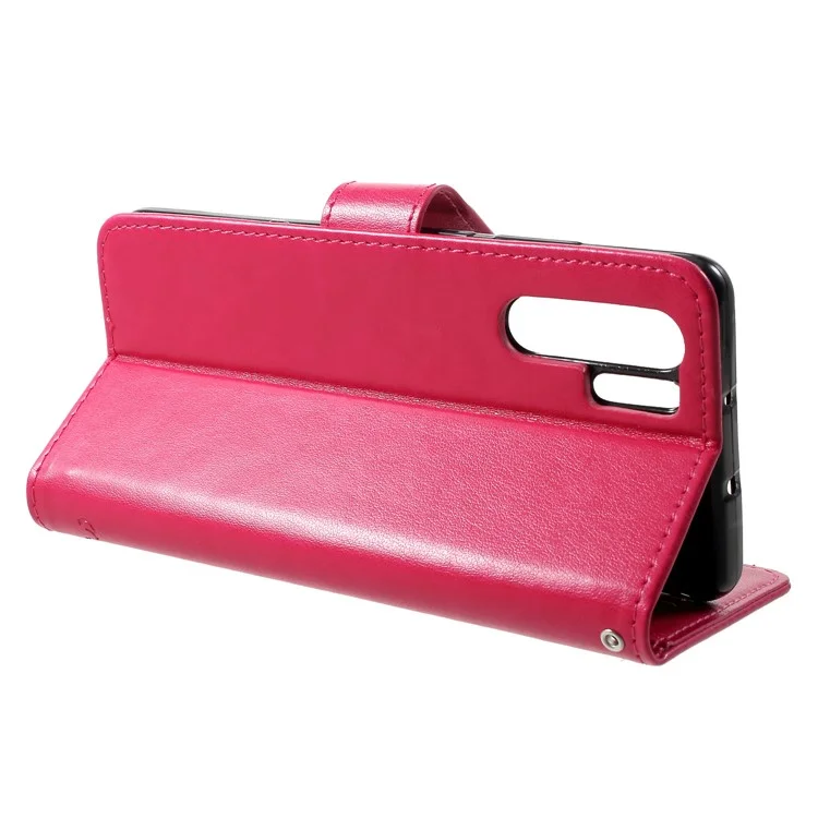 Empreinte Papillon Portefeuille de Fleur de Support Case de Téléphone Portable en Cuir Pour Huawei P30 Pro - Rouge