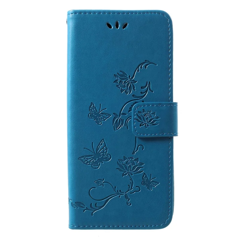 Imprint Butterfly Flower Wallet Stand Leather Accessory Case for Huawei P30 Pro - Blue