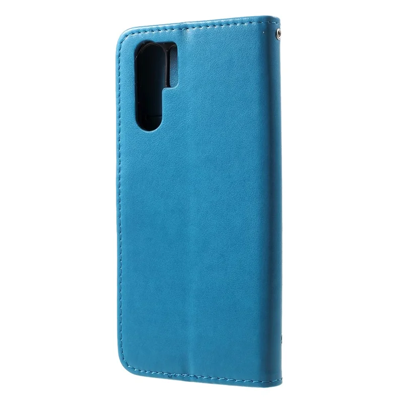 Imprint Butterfly Flower Wallet Stand Leather Accessory Case for Huawei P30 Pro - Blue