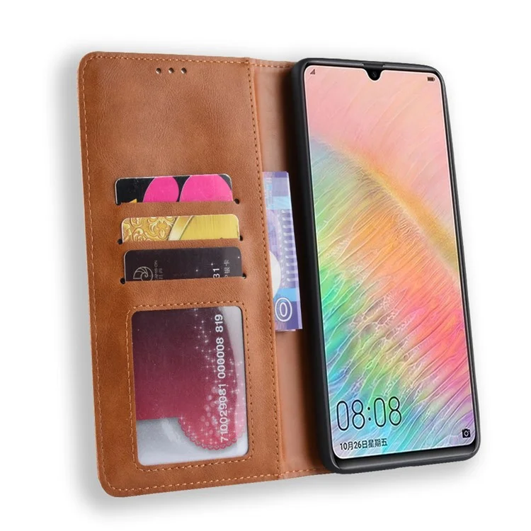 Vintage Style Leather Wallet Case for Huawei Mate 20 X - Brown