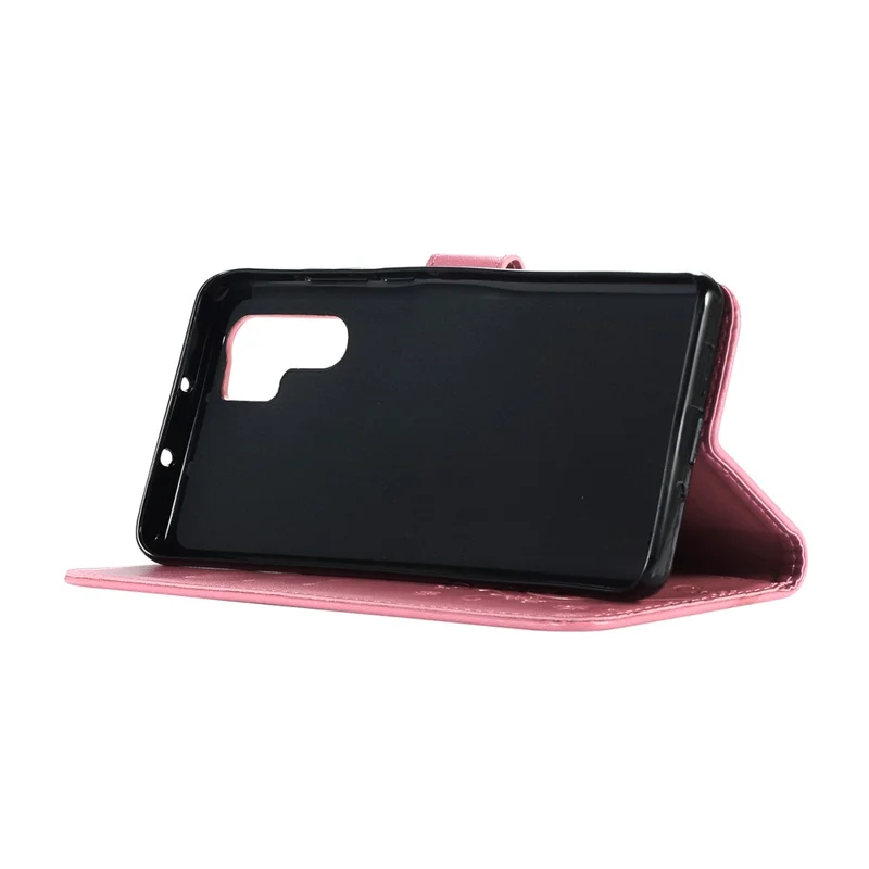 Imprint Butterfly Flower Stand Leather Wallet Shell for Huawei P30 Pro - Pink