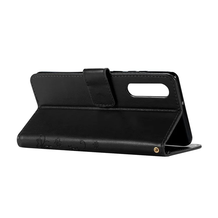 Für Huawei P30 -impressum Schmetterlingsblumen -leder Brieftasche Mit Riemen - Schwarz