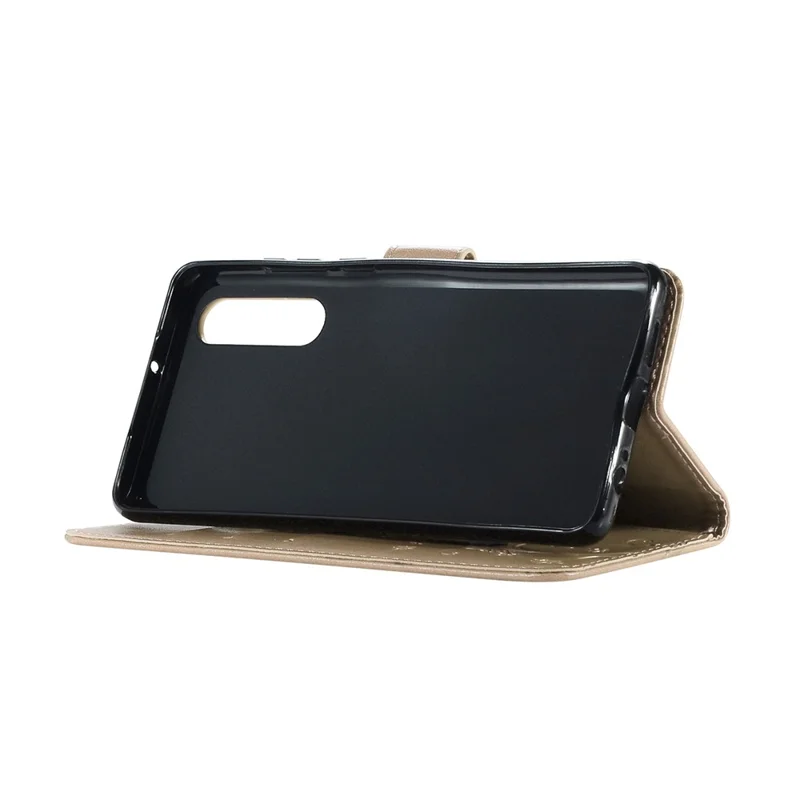 For Huawei P30 Imprint Butterfly Flower Leather Cell Phone Case - Gold