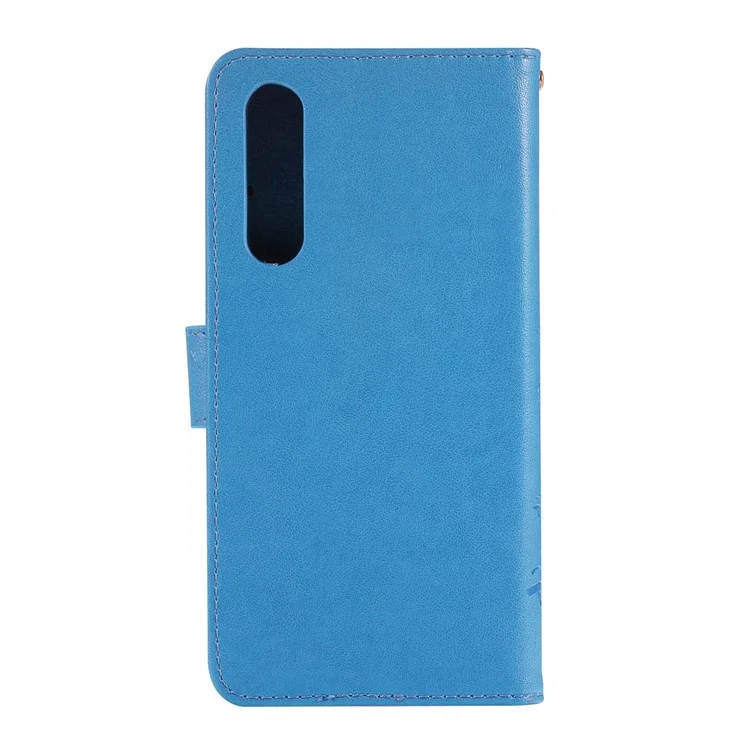 For Huawei P30 Imprint Butterfly Flower Leather Case with Wallet Stand - Blue