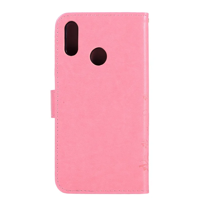 Imprint Butterfly Flower Stand Leather Wallet Shell for Huawei Honor 10 Lite / P Smart (2019) - Pink
