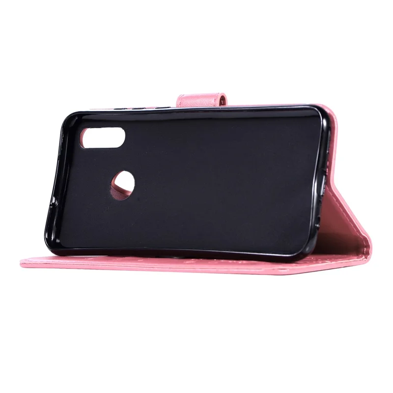 Imprint Butterfly Flower Stand Leather Wallet Shell for Huawei Honor 10 Lite / P Smart (2019) - Pink