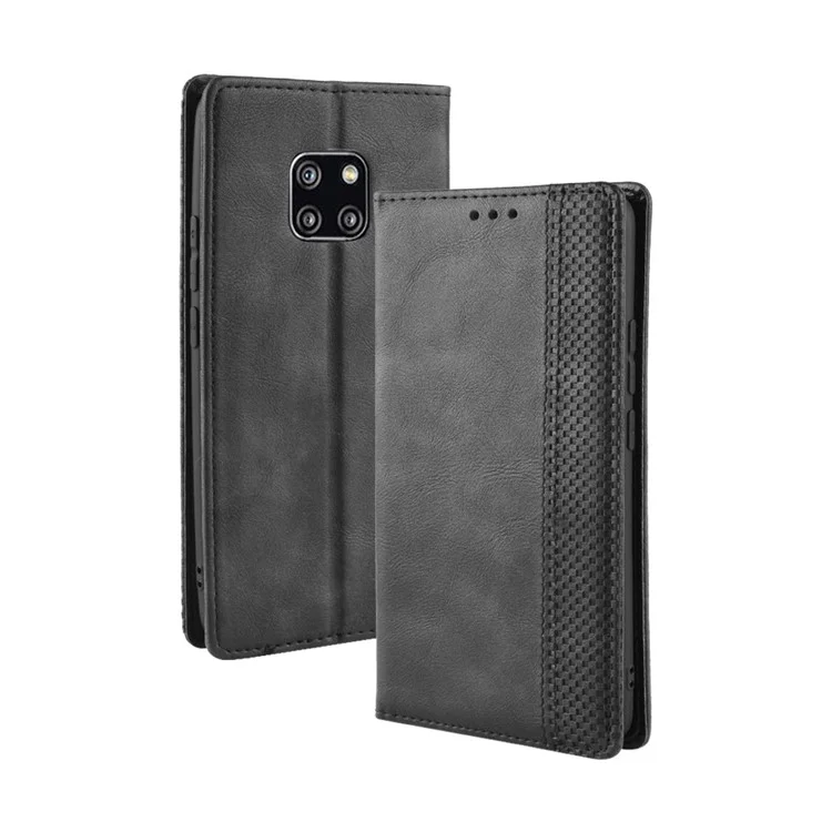 Vintage Style Leather Auto-absorbed Wallet Cover for Huawei Mate 20 Pro - Black