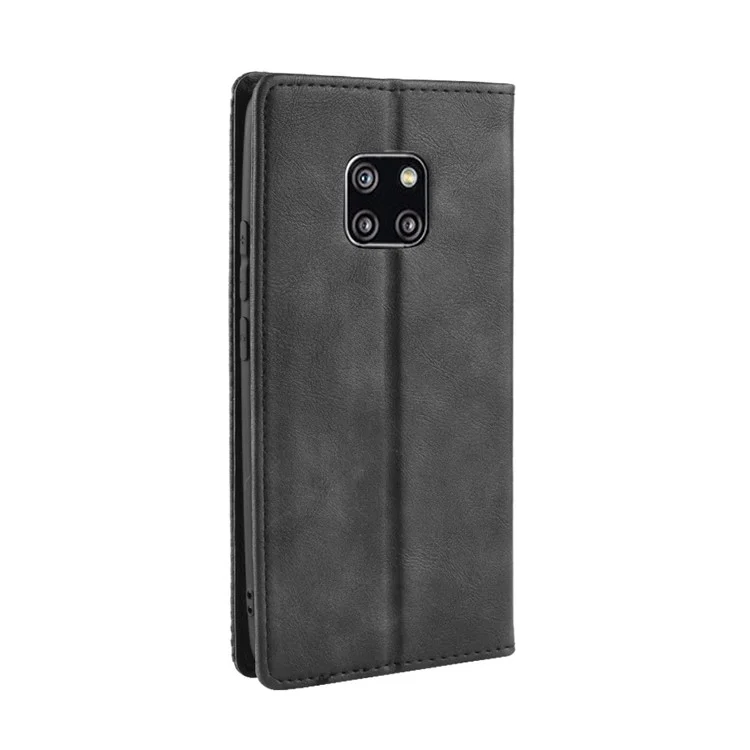 Vintage Style Leather Auto-absorbed Wallet Cover for Huawei Mate 20 Pro - Black