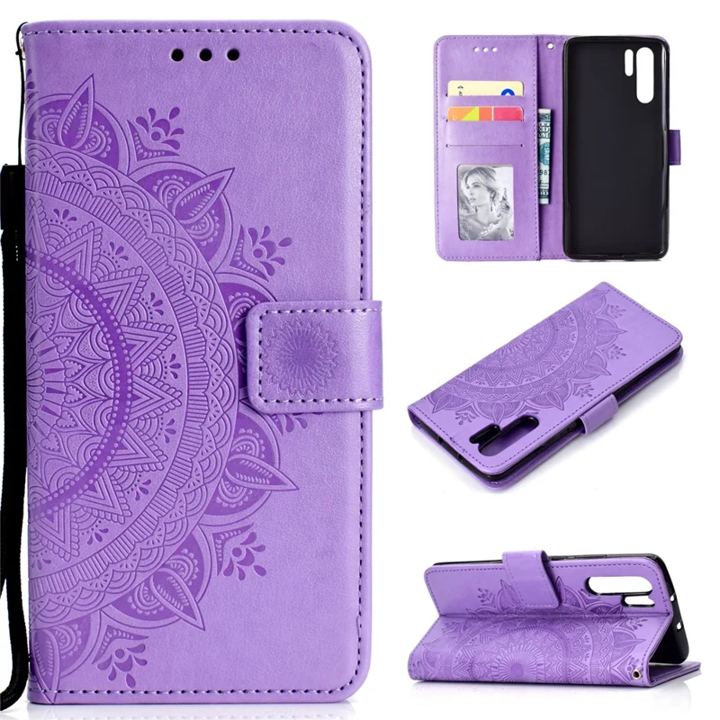 Imprinted Mandala Pattern PU Leather Protection Phone Shell for Huawei P30 Pro - Purple