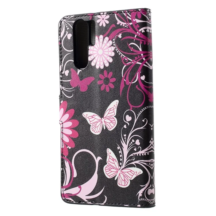 Estuche de Billetera de Cuero PU Estampado Para el Stand Protectora Para Huawei P30 Pro - Mariposa Rosa