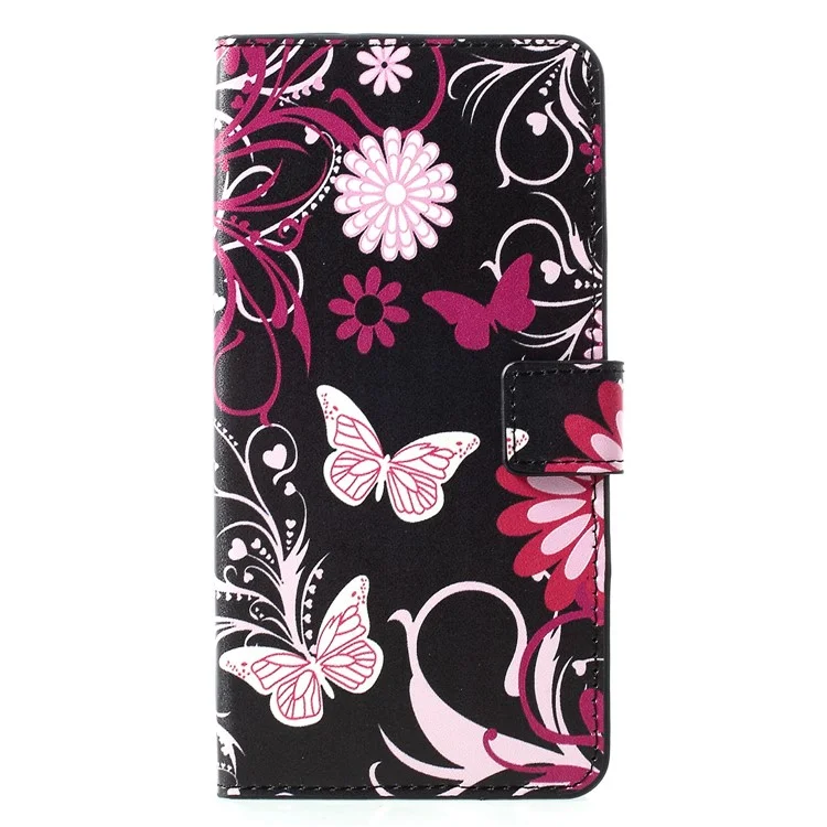 Estuche de Billetera de Cuero PU Estampado Para el Stand Protectora Para Huawei P30 Pro - Mariposa Rosa